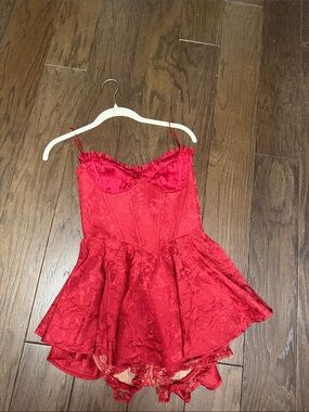 Nana Jacqueline Red Lace Bustier Dress with Peplum
